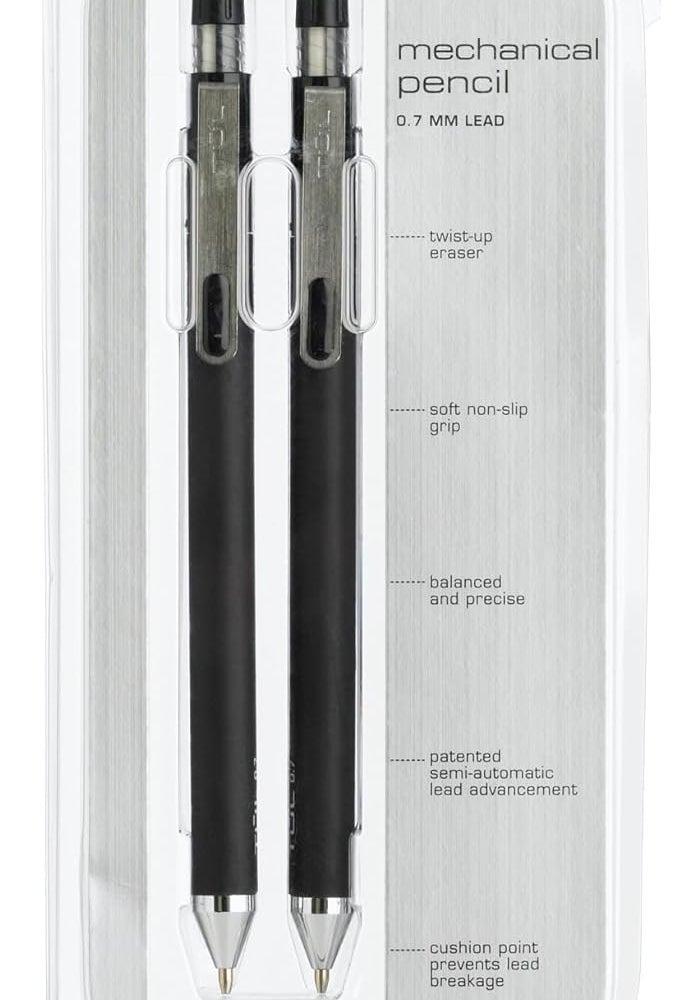 TUL 0.7mm Mechanical Pencils - Pack of 2 with Twist-Up Eraser and Non-Slip Grip - Image 1